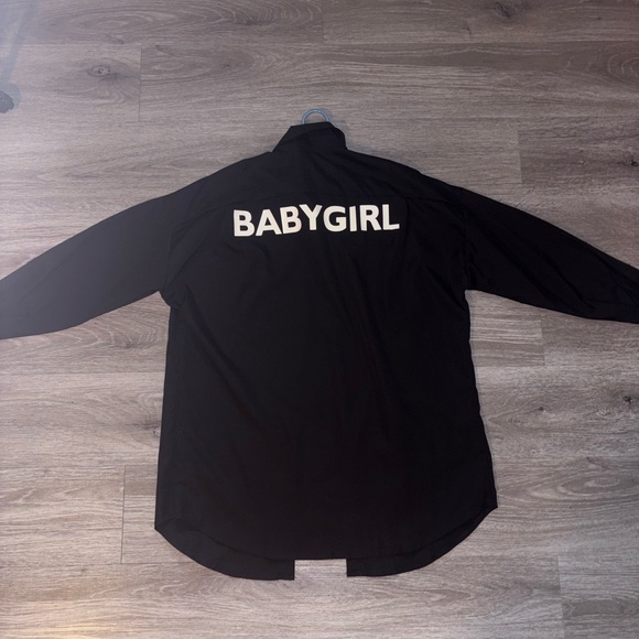 Dolls Kill Tops - Black BABYGIRL Oversized Button Down